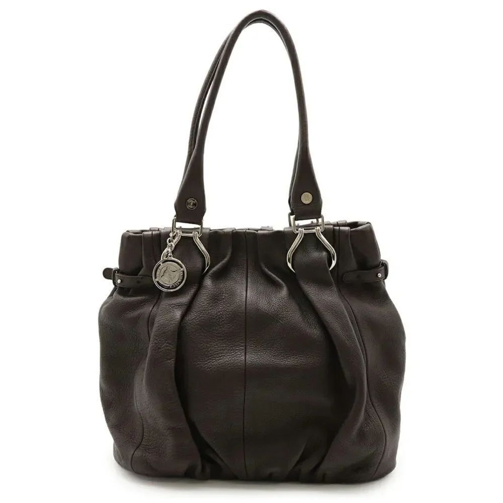 Celine Dark Brown Leather North South Pillow Shoulder Bag Tote Auth Vintage Ex++